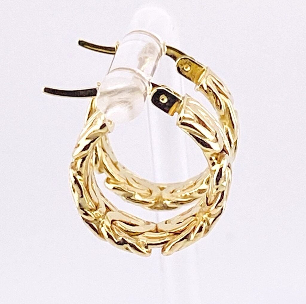 14K Yellow Gold Byzantine Chain Hoop Earrings