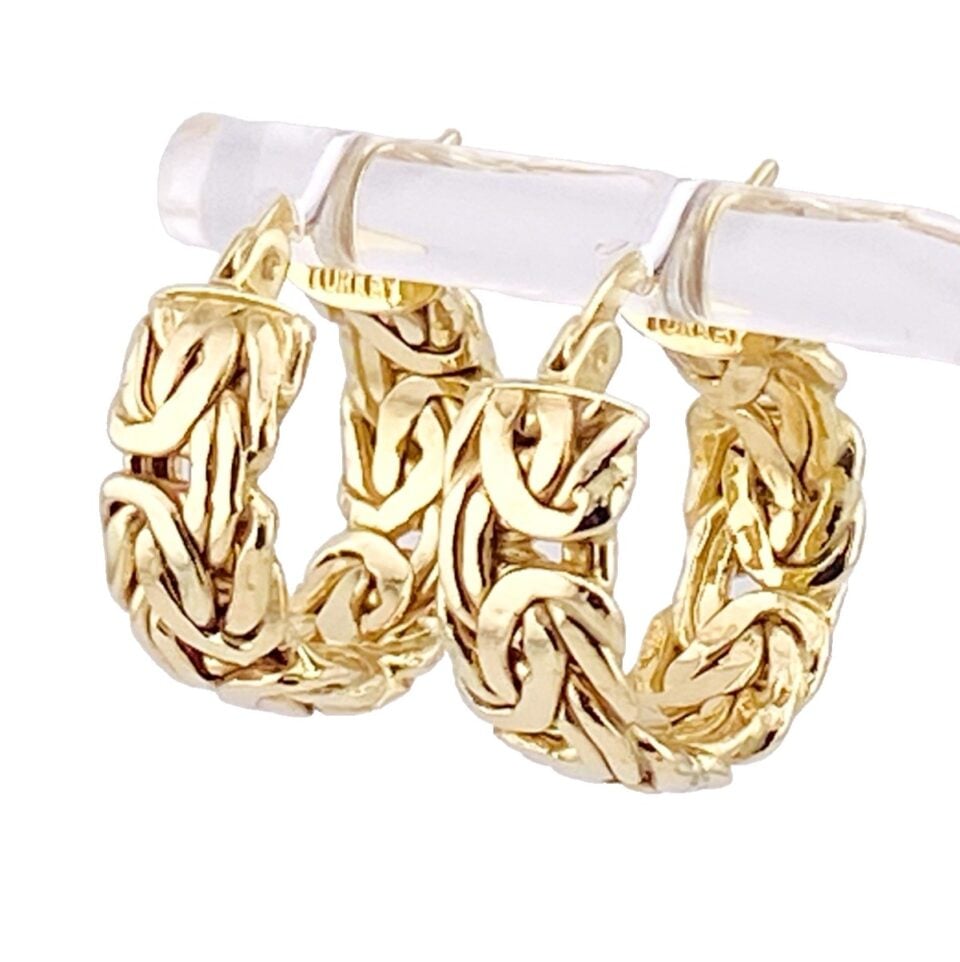 14K Yellow Gold Byzantine Chain Hoop Earrings