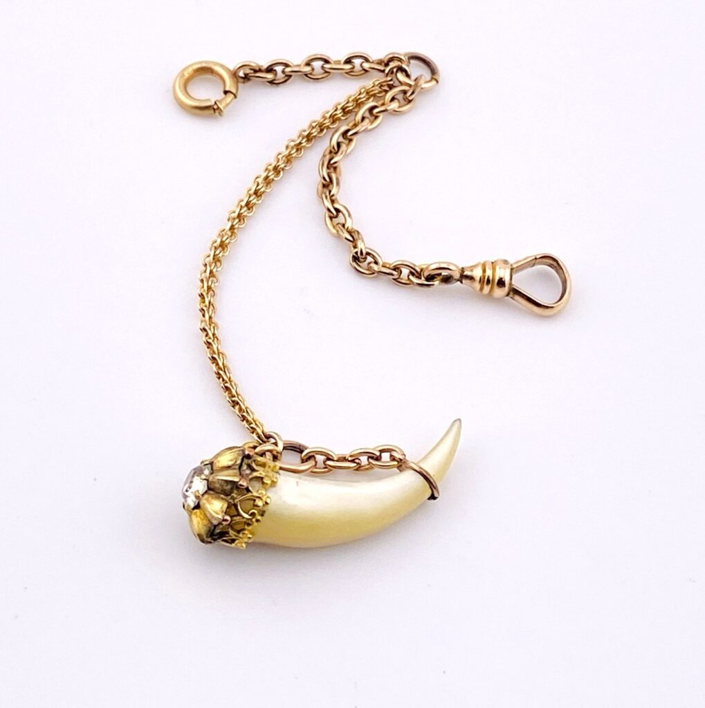 Antique Victorian Mother Of Pearl Claw Watch Chain Fob Pendant Gold Filled