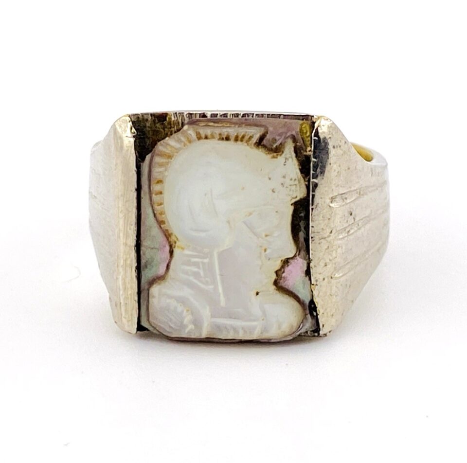 Art Deco Stainless Steel Centurion Shell Cameo Signet Biker