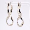 Asymmetrical Twist Silver Tone Hoop Earrings - Modernist Design