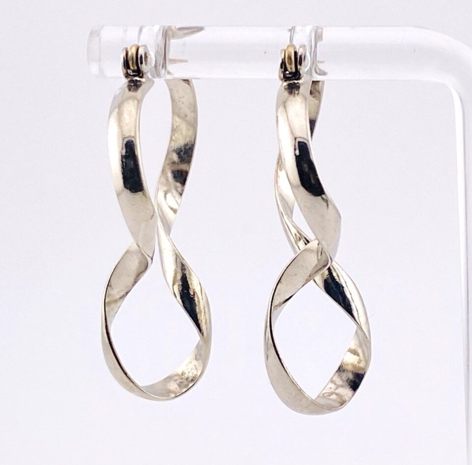 Asymmetrical Twist Silver Tone Hoop Earrings - Modernist Design