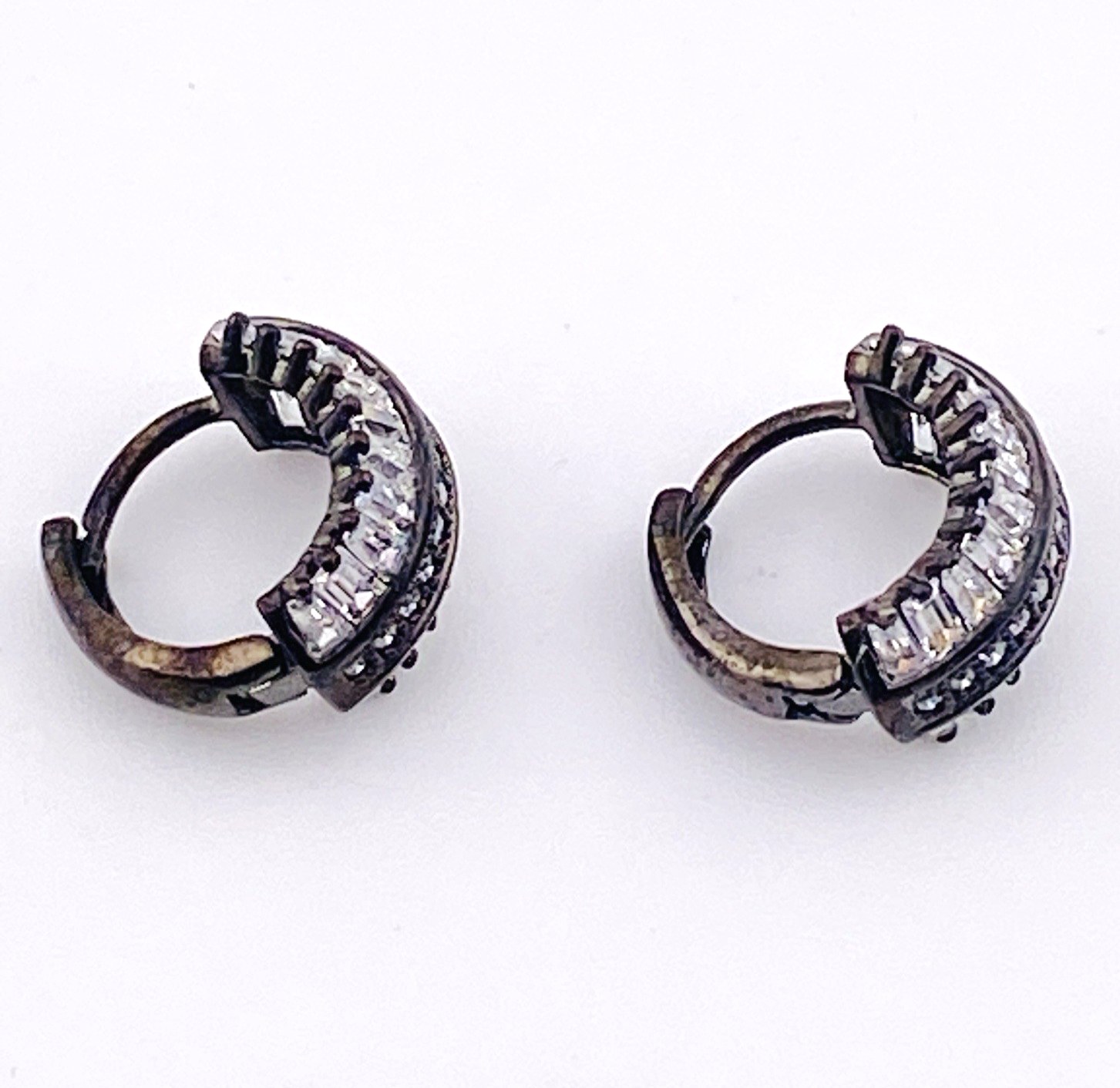Black Rhodium Sterling Silver Cubic Zirconia Hoop Earrings
