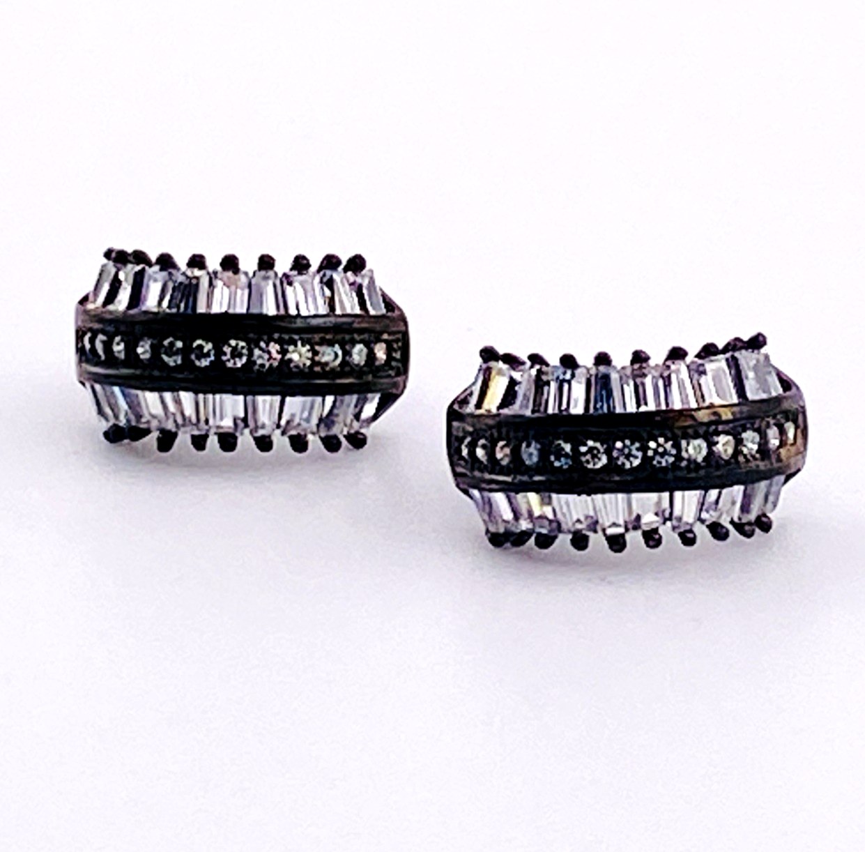 Black Rhodium Sterling Silver Cubic Zirconia Hoop Earrings