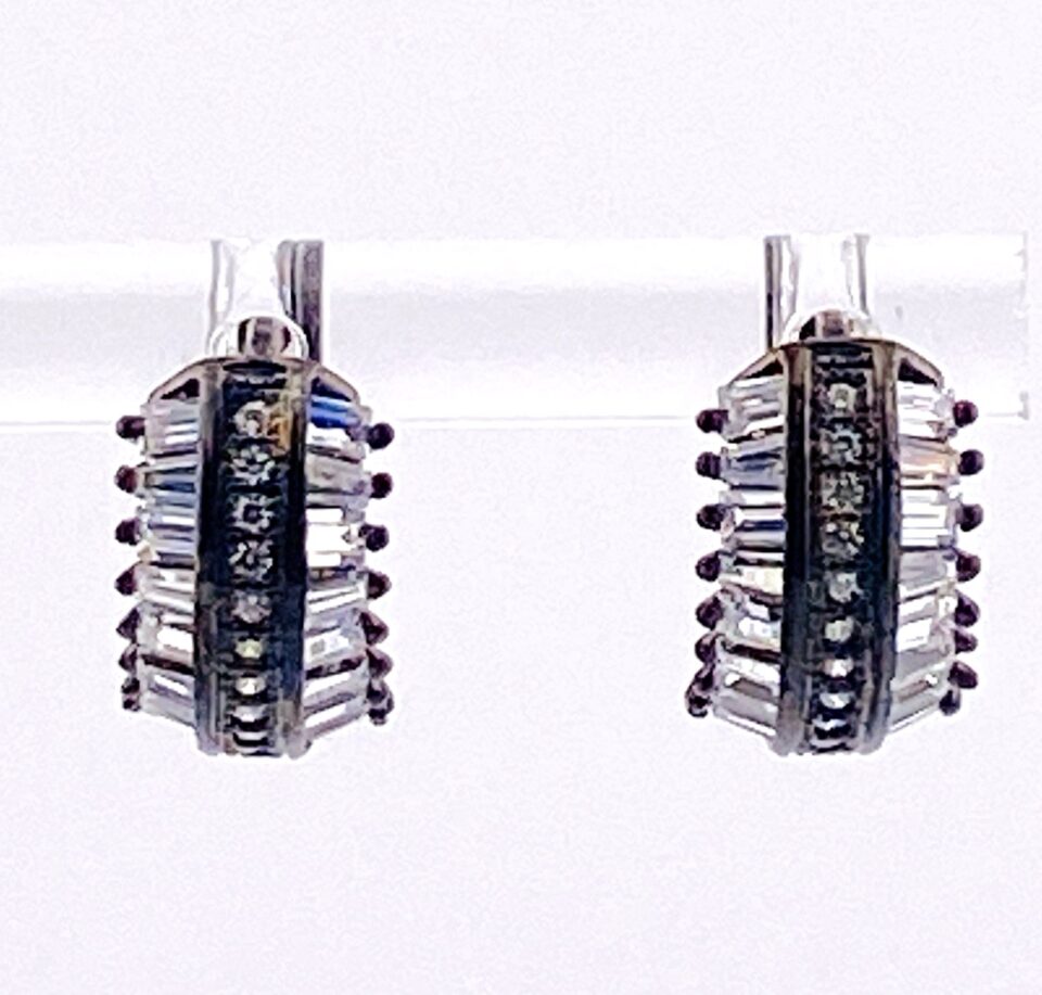 Black Rhodium Sterling Silver Cubic Zirconia Huggie Hoops