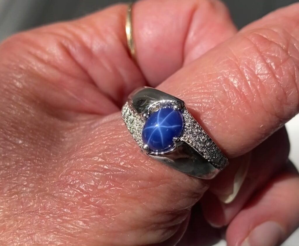 Blue Star Sapphire Sterling Silver Man’s Ring Vintage Sz 9