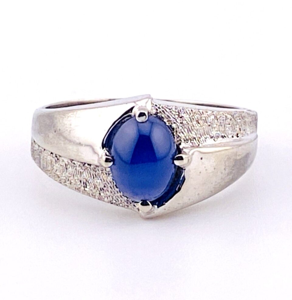 Blue Star Sapphire Sterling Silver Man’s Ring Vintage Sz 9