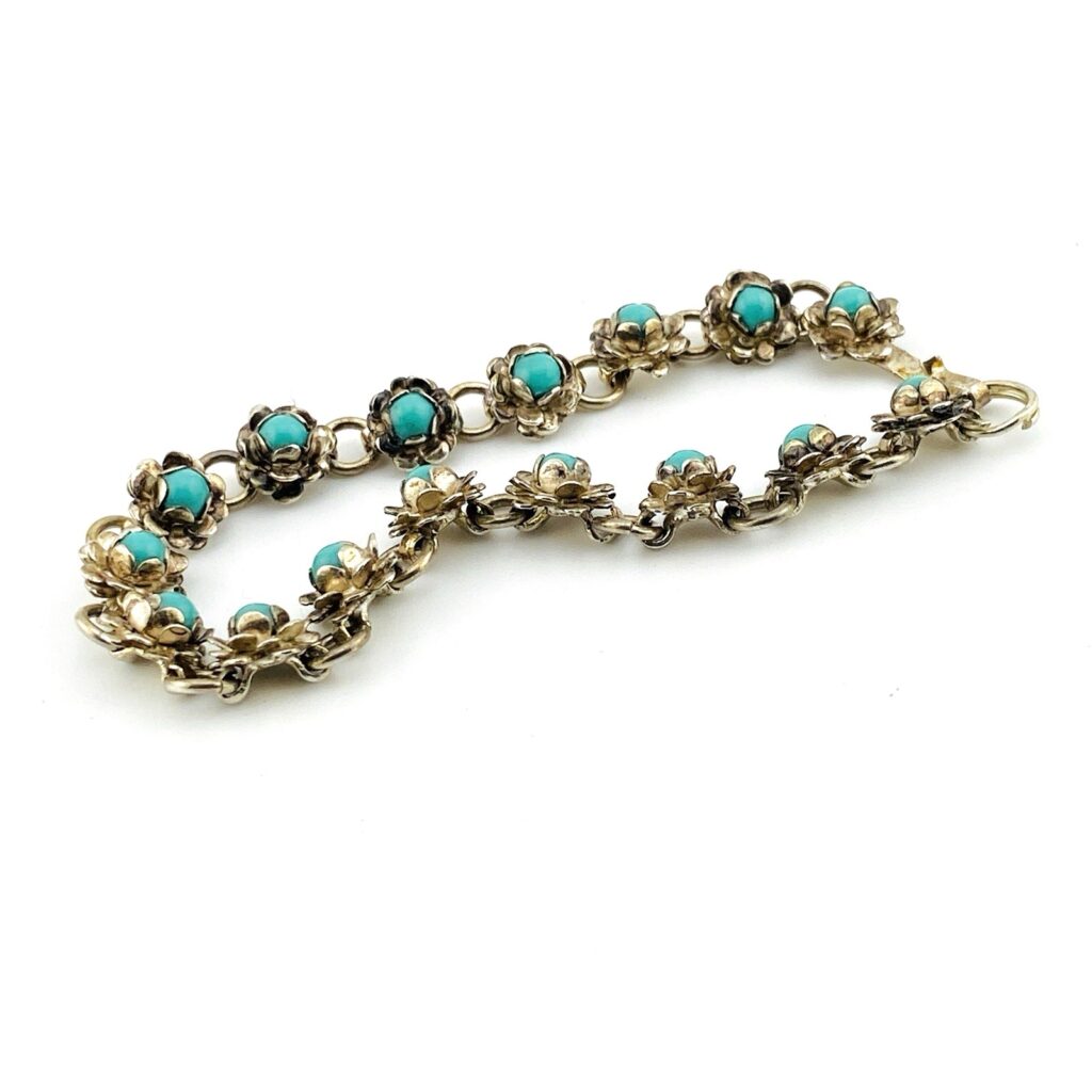 Mexico Sterling Silver Rose Link Bracelet