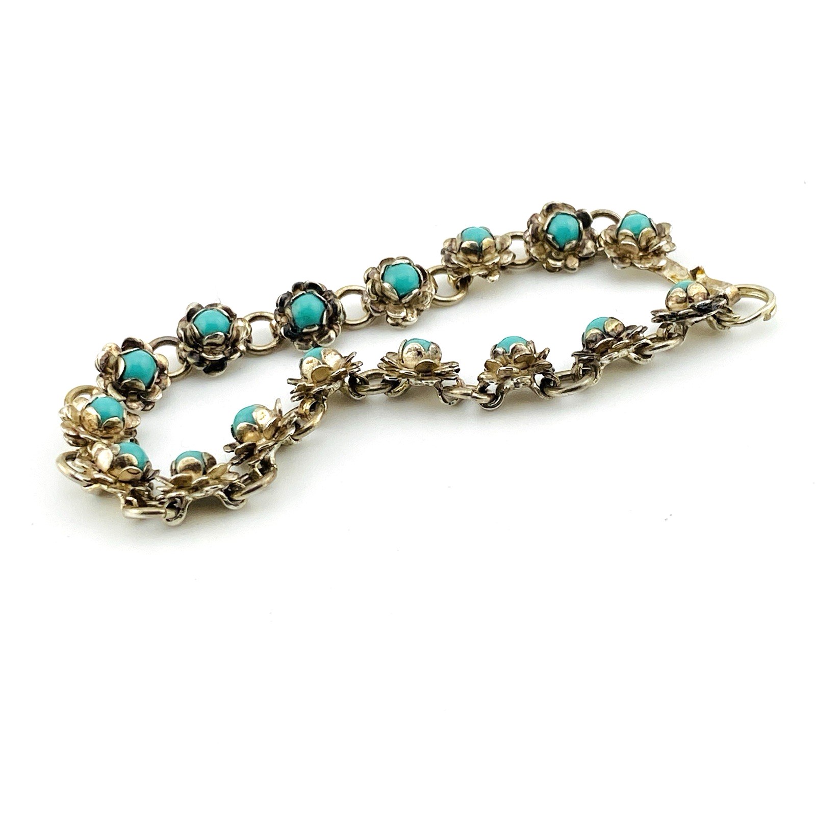 Mexico Sterling Silver Rose Link Bracelet