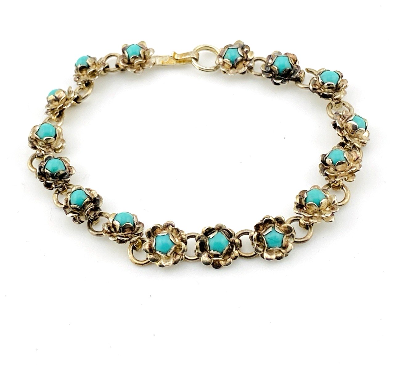 Mexico Sterling Silver Rose Link Bracelet