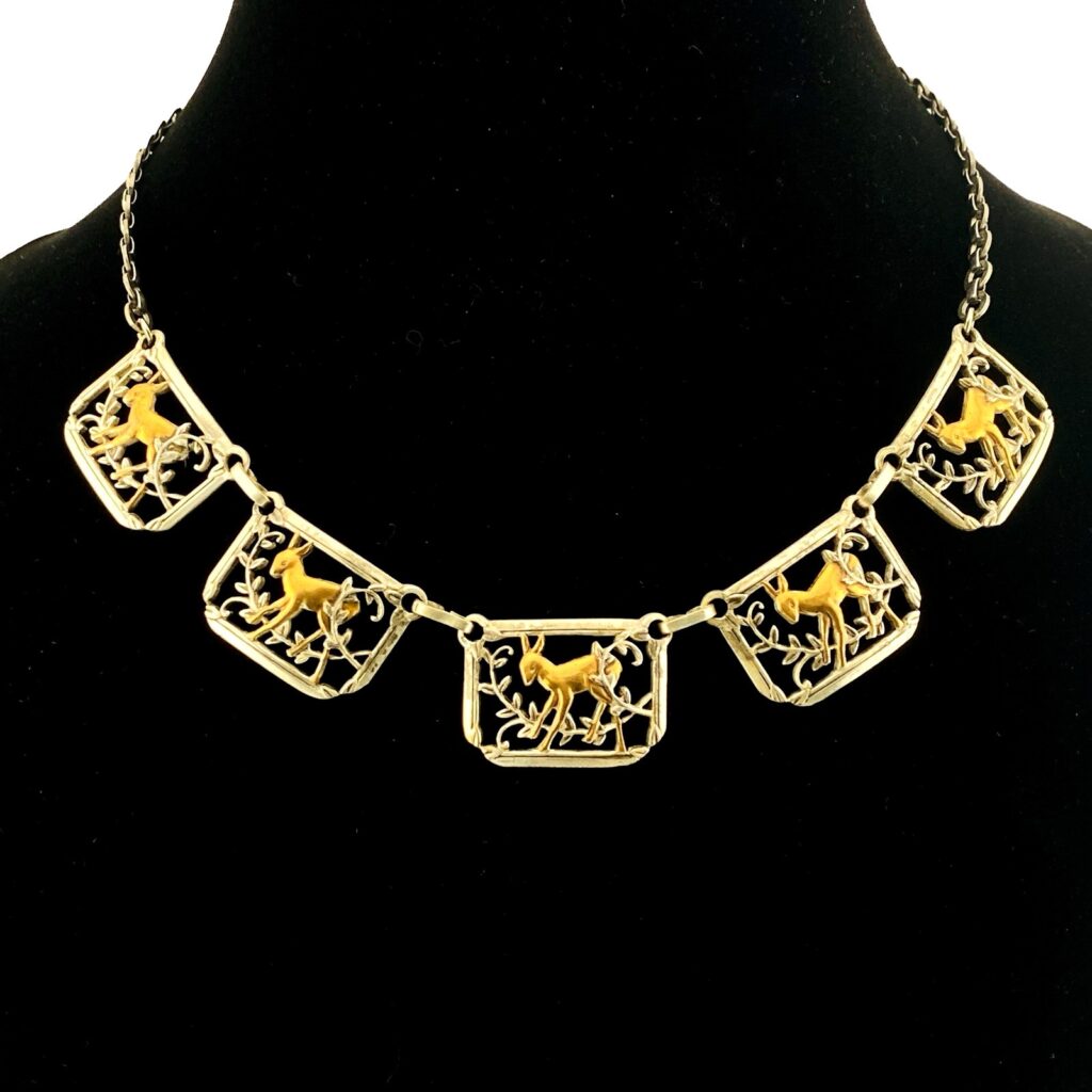 Mixed Metals Necklace with Deer Panels
