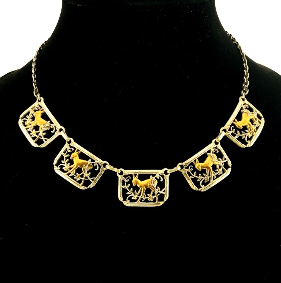 Mixed Metals Necklace with Deer Panels
