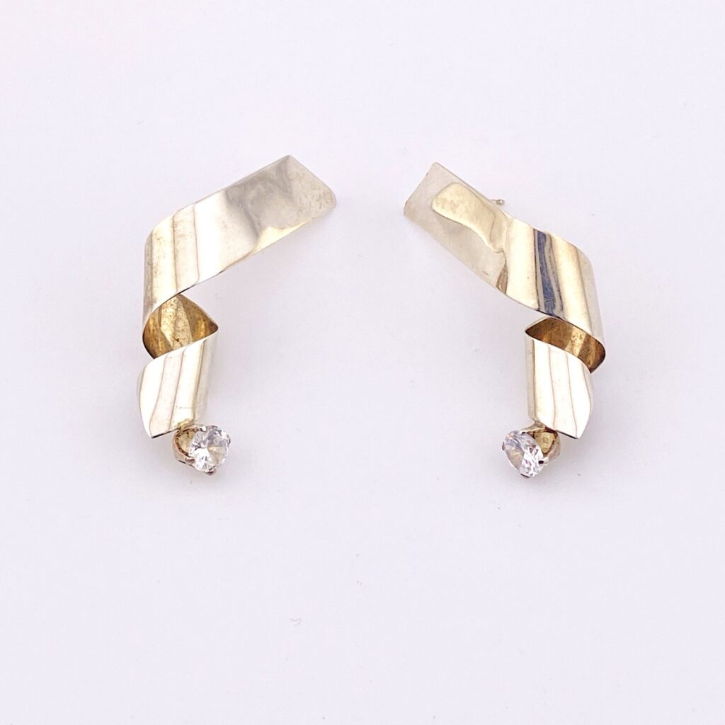 Modernist Sterling Silver CZ Spiral Earrings – Signed CCV – Vintage Artisan Studio Jewelry