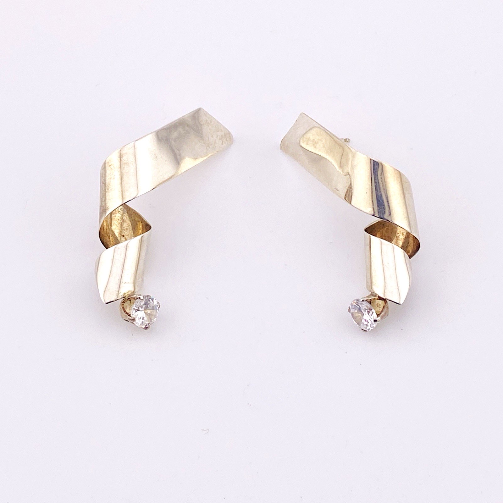 Modernist Sterling Silver CZ Spiral Earrings – Signed CCV – Vintage Artisan Studio Jewelry