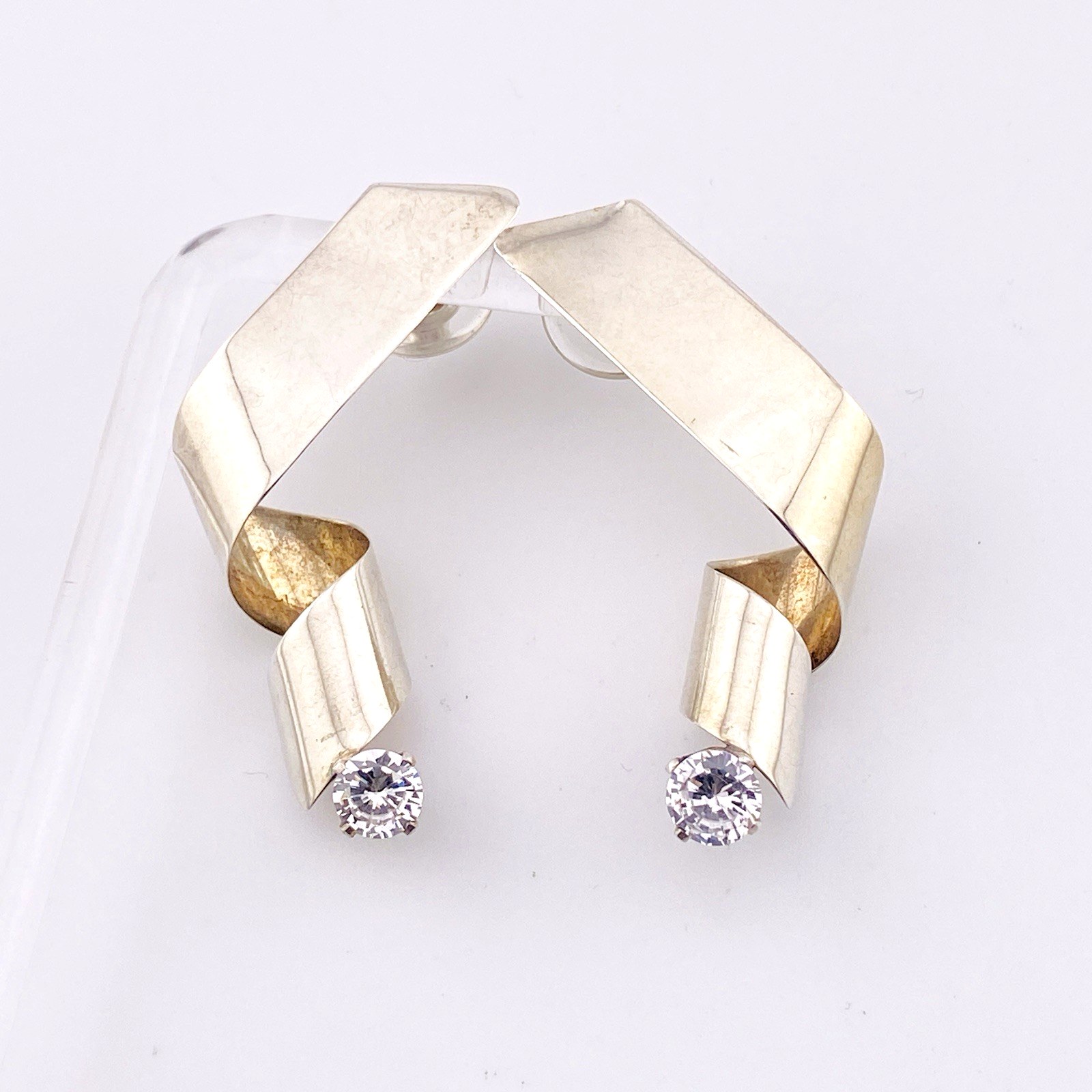Modernist Sterling Silver CZ Spiral Earrings – Signed CCV – Vintage Artisan Studio Jewelry