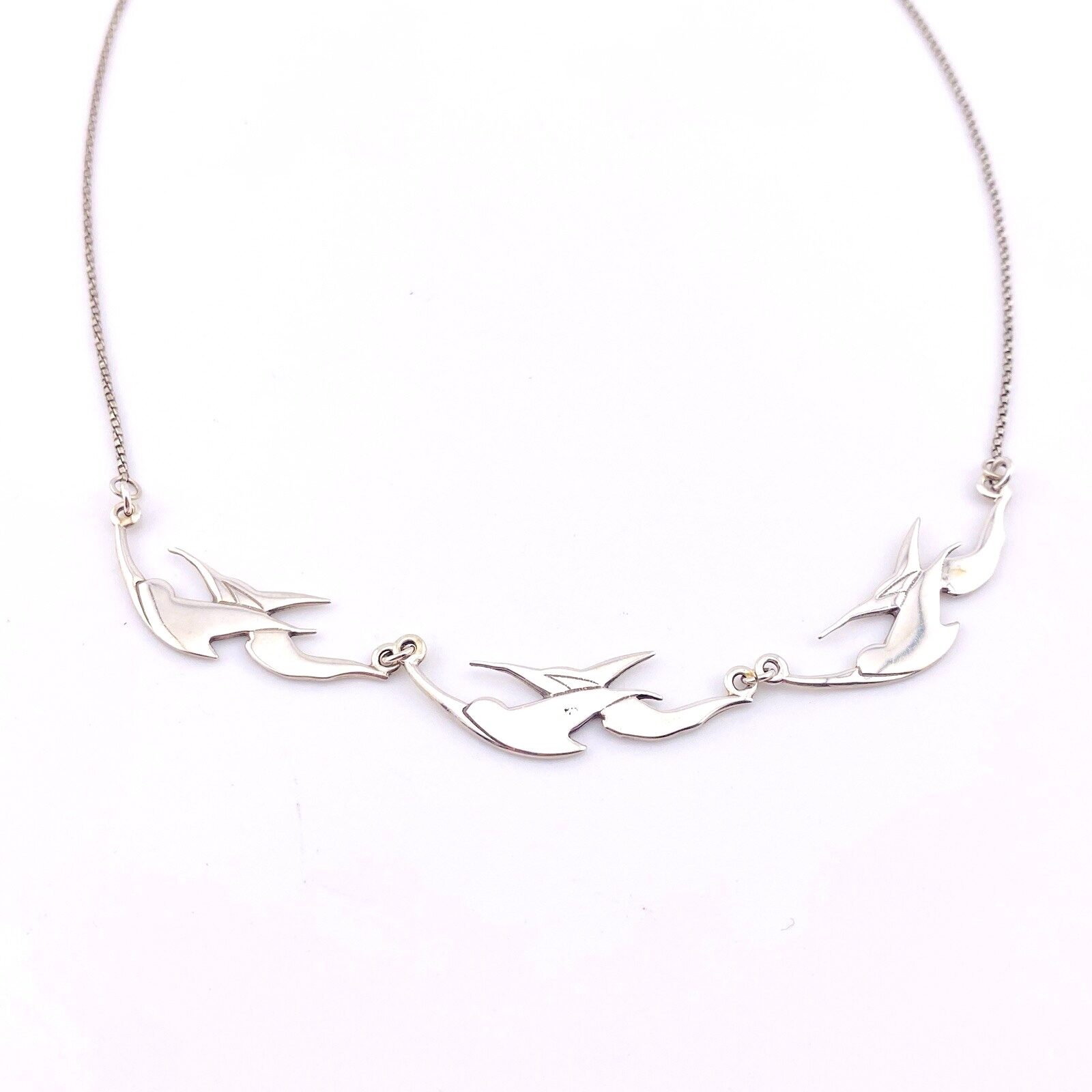 Modernist Sterling Silver Swallow Necklace