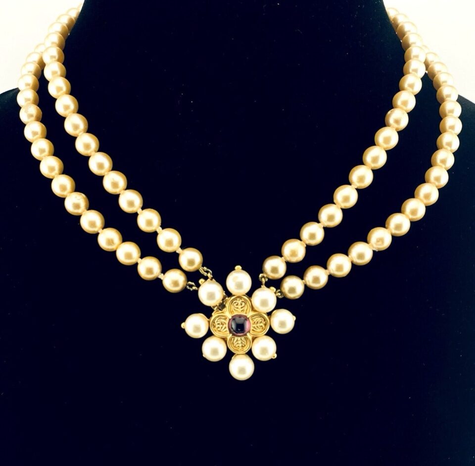 Renaissance Style Pearl Necklace with Hidden Quatrefoil Clasp