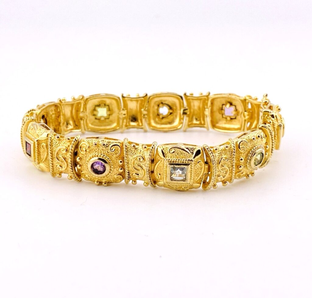Ross Simmons Gold Over Sterling Silver Byzantine Style Bracelet with Gemstones
