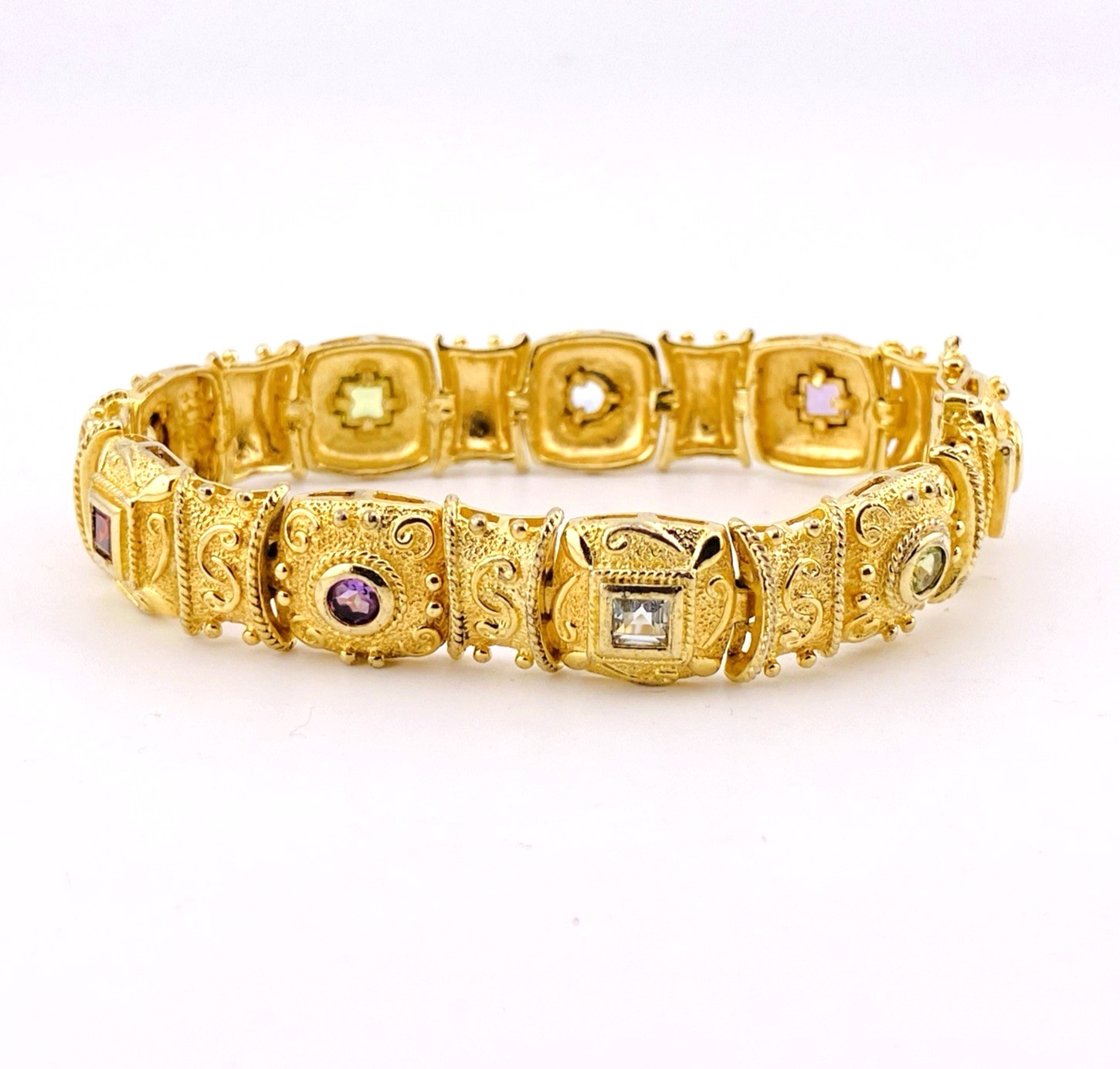Ross Simmons Gold Over Sterling Silver Byzantine Style Bracelet with Gemstones