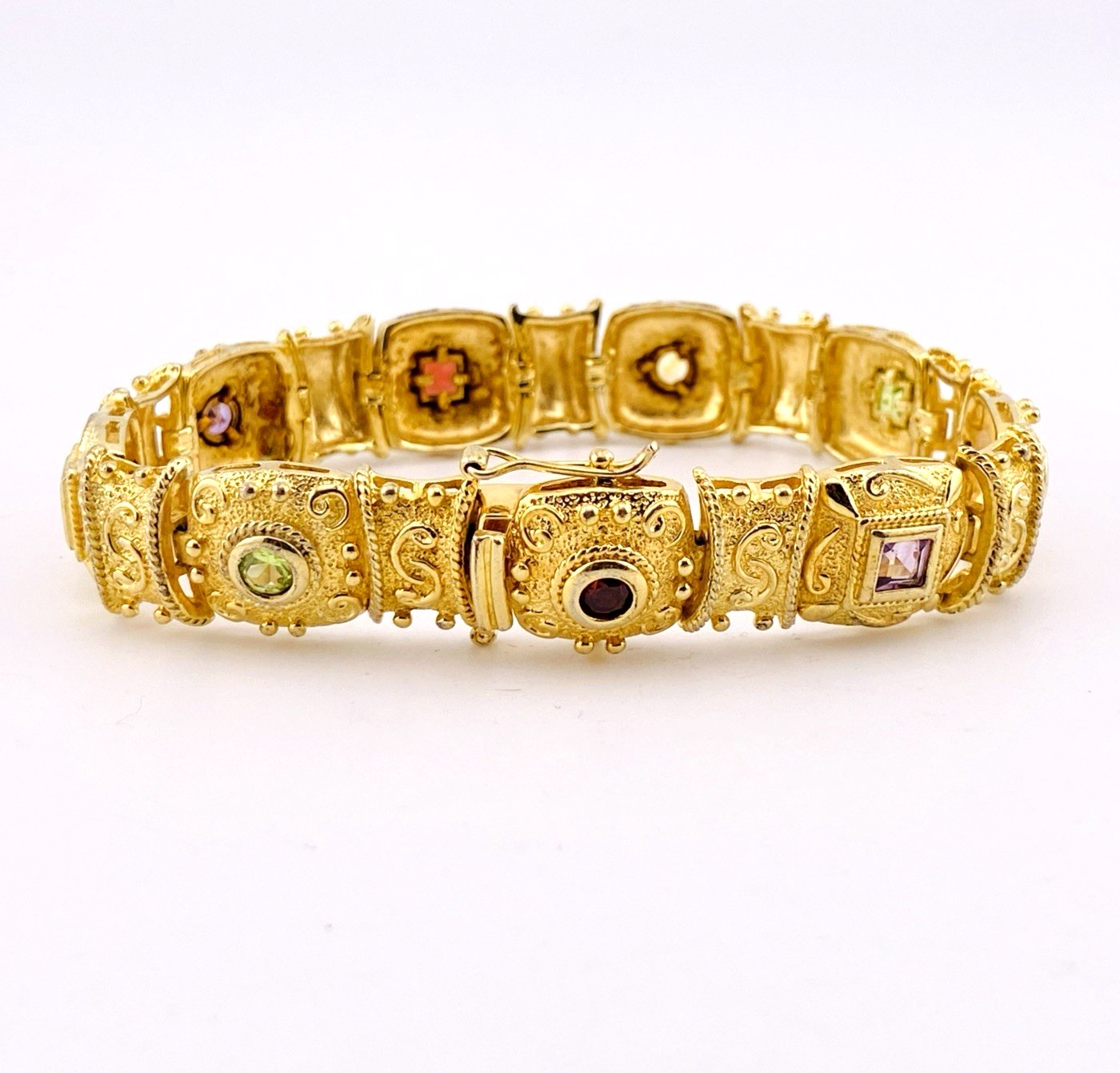Ross Simmons Gold Over Sterling Silver Byzantine Style Bracelet with Gemstones