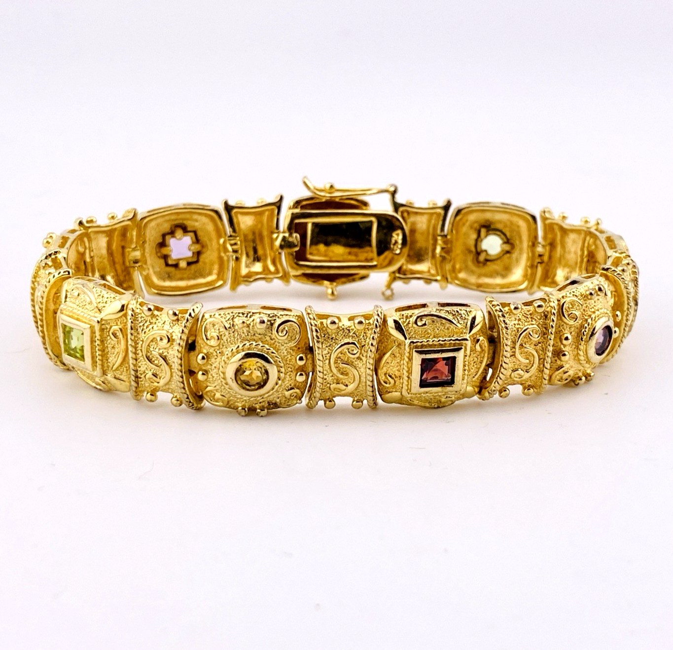 Ross Simmons Gold Over Sterling Silver Byzantine Style Bracelet with Gemstones