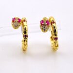 Ruby Pave Gold Plated Snake Hoop Earrings