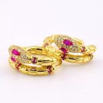 Ruby Pave Gold Plated Snake Hoop Earrings