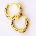 Ruby Pave Gold Plated Snake Hoop Earrings