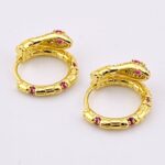 Ruby Pave Gold Plated Snake Hoop Earrings