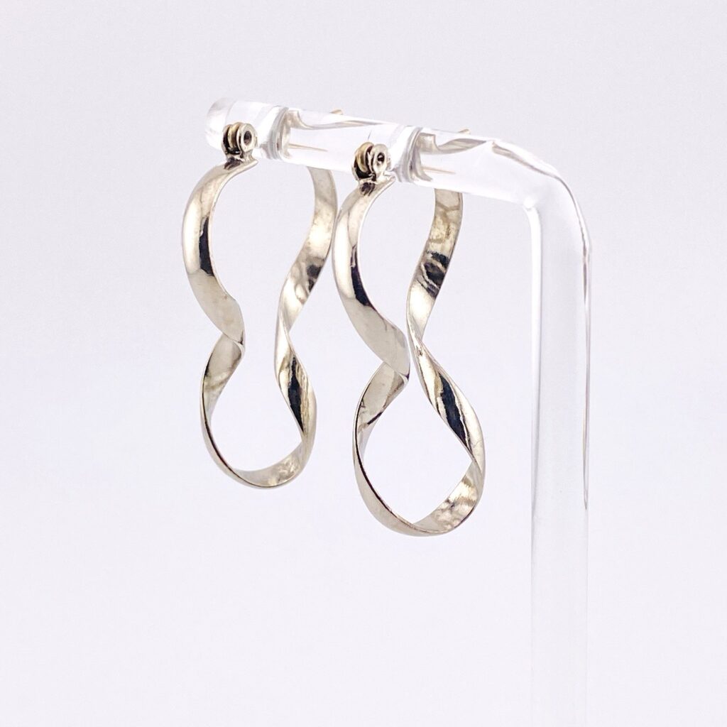 Asymmetrical Twist Silver Tone Hoop Earrings - Modernist Design