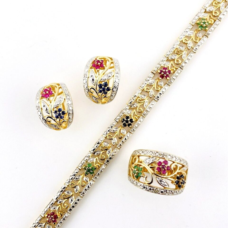 Ross Simons Gold Vermeil Bracelet, Earrings & Bombe Ring Set – Edwardian Inspired