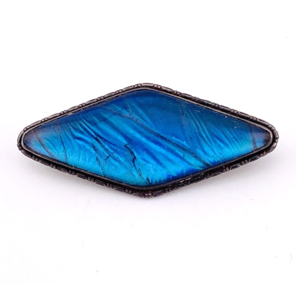 Antique Edwardian Sterling Silver Morpho Butterfly Wing Brooch – Intense Blue