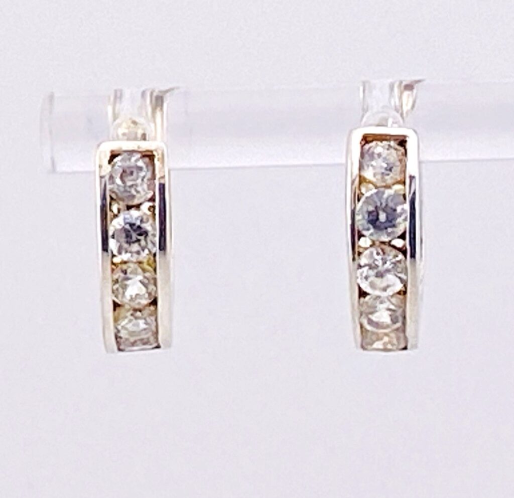 Silver Tone CZ Huggy Hoop Earrings