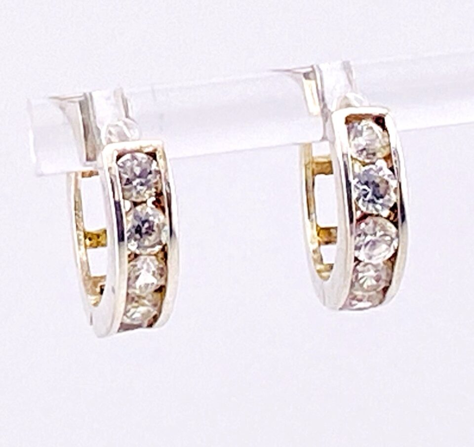 Silver Tone CZ Huggy Hoop Earrings