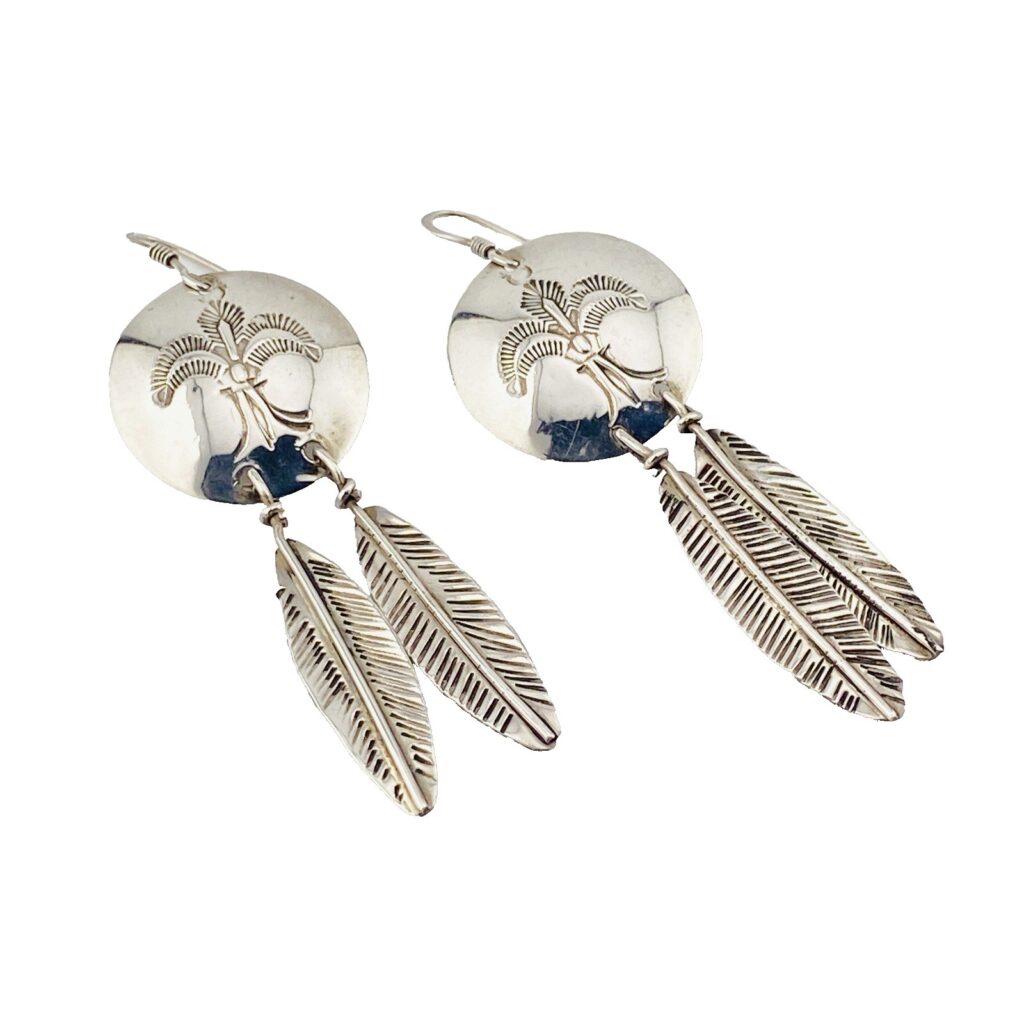 Sterling Silver Fleur De Lis Thunderbird Drop Earrings