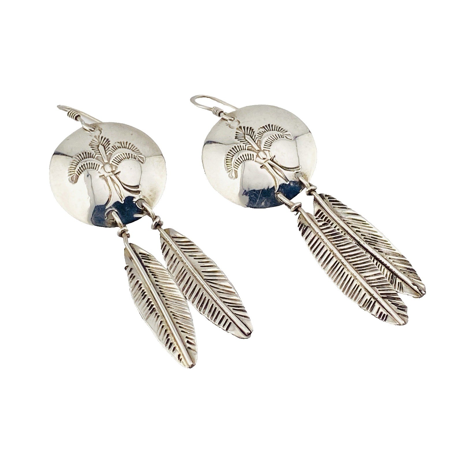 Sterling Silver Fleur De Lis Thunderbird Drop Earrings