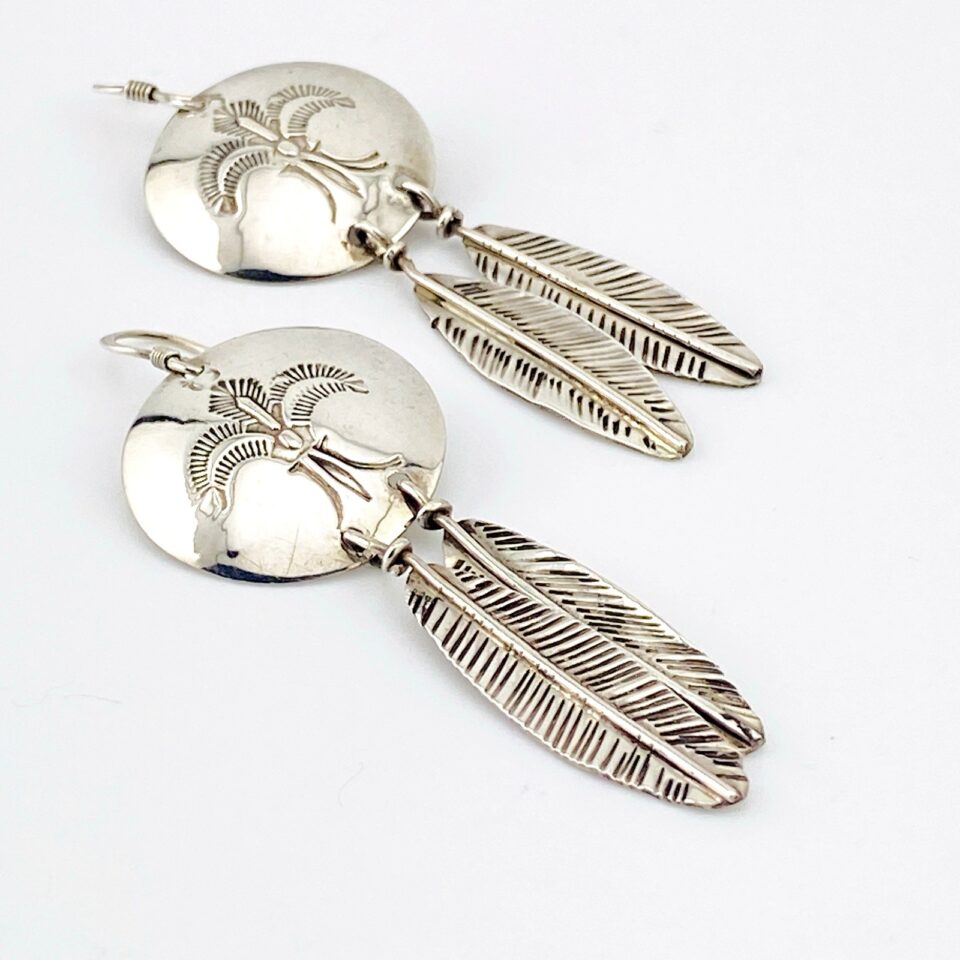 Sterling Silver Fleur De Lis Thunderbird Drop Earrings