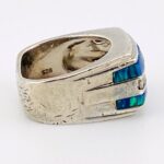 Sterling Silver Men’s Saddle Ring with Blue Opal & CZ