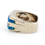 Sterling Silver Men’s Saddle Ring with Blue Opal & CZ