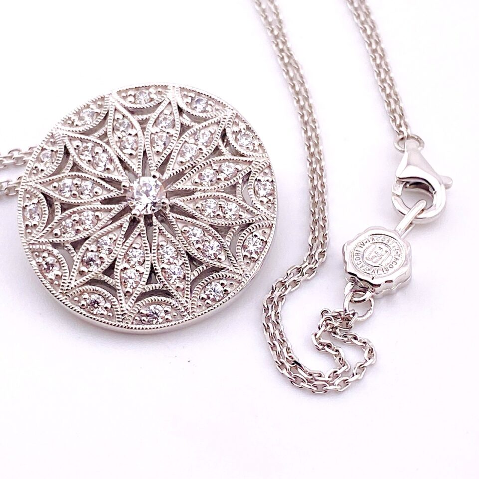 Tacori Convertible Pendant Brooch Necklace — Openwork Mandala — Sterling Silver CZ