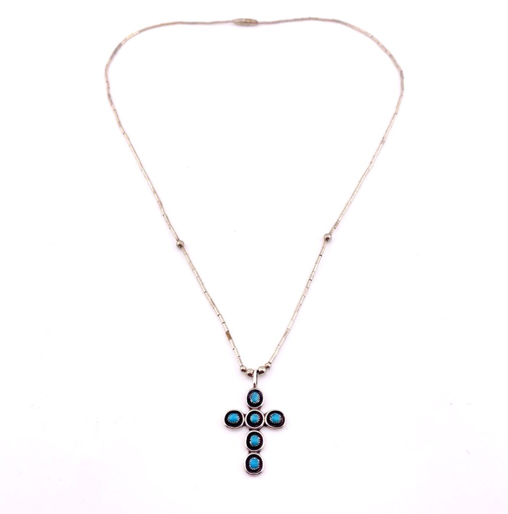 Turquoise Snake Eye Cross Pendant Necklace in Sterling Silver