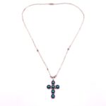 Turquoise Snake Eye Cross Pendant Necklace in Sterling Silver