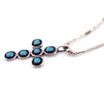 Turquoise Snake Eye Cross Pendant Necklace in Sterling Silver