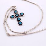 Turquoise Snake Eye Cross Pendant Necklace in Sterling Silver
