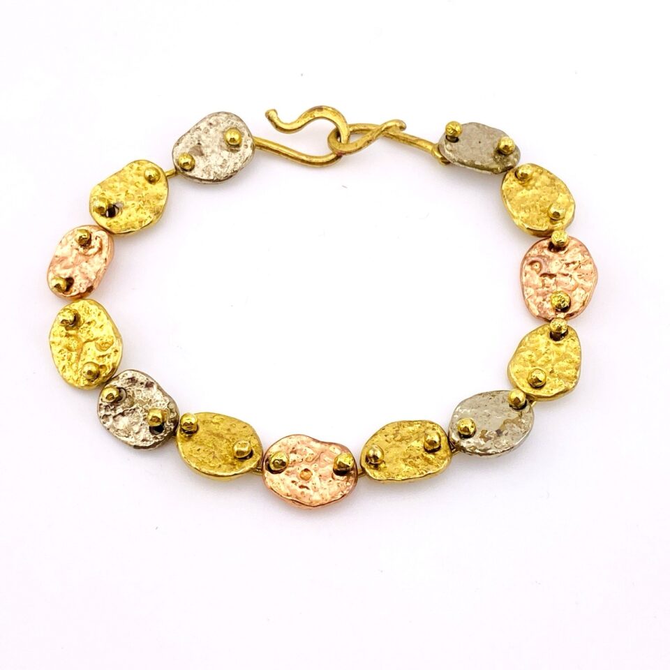 Vintage Anne Dick Brutalist Mixed Metal Oval Link Bracelet – Modernist Studio Work
