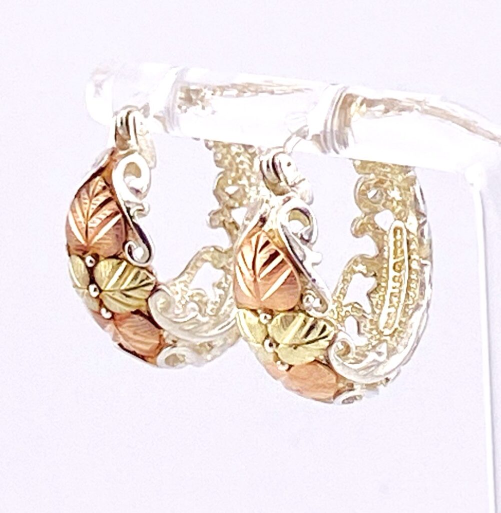 Vintage Black Hills Gold Sterling Silver Hoop Earrings