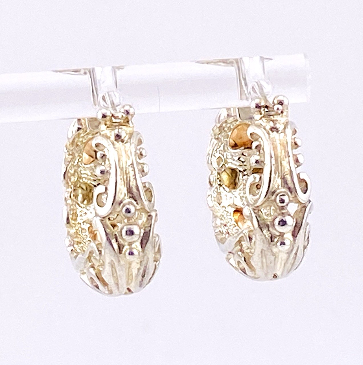 Vintage Black Hills Gold Sterling Silver Hoop Earrings