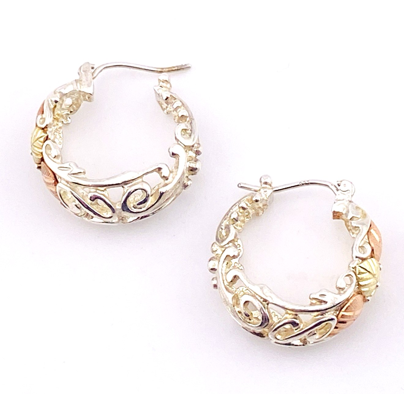 Vintage Black Hills Gold Sterling Silver Hoop Earrings