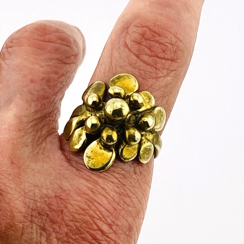 Vintage Modernist Brass Ring by Jack Boyd - Sz 7.25, Stylized Flower