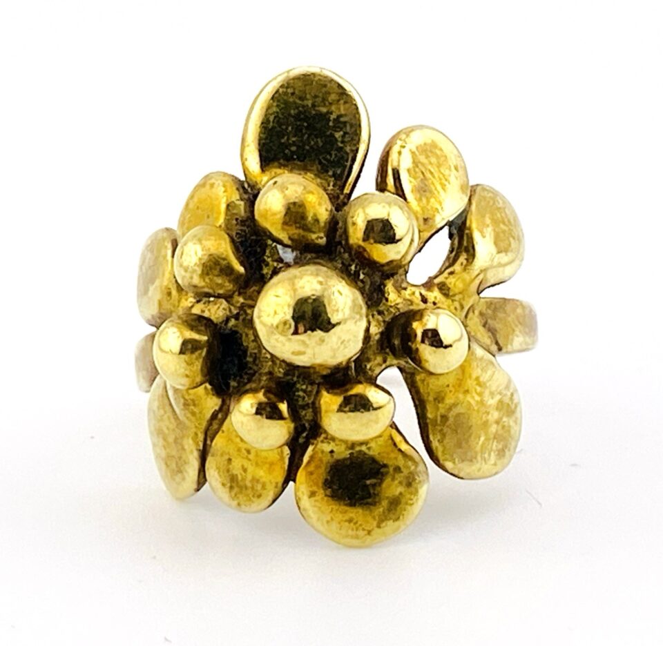 Vintage Modernist Brass Ring by Jack Boyd - Sz 7.25, Stylized Flower